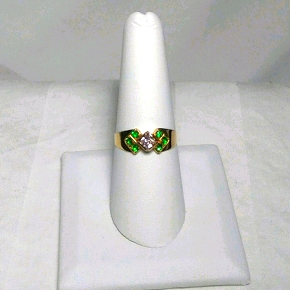 🌟18K Gold Ring Green Stones Princess Cut - Picture 2 of 7